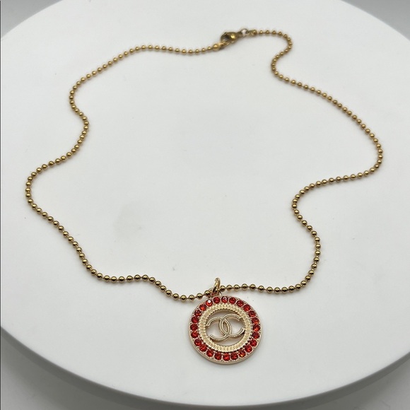 Upcycled Jewelry - 113. Designer Gold and‎ Red Pendant Necklace
